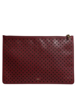 Dolce & Gabbana Burgundy Black Logo Embellished Men Zip Flat Pouch Bag