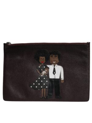 Dolce & Gabbana Brown Leather #DGFAMILY Embellished Men Clutch Pouch Bag