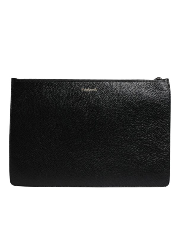 Dolce & Gabbana Black Leather #DGFAMILY Embellished Men Zip Pouch Bag - Image 4