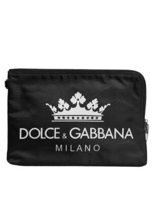 Dolce & Gabbana Black DG Milano Print Nylon Pouch Clutch Bag