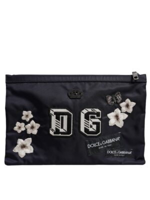 Dolce & Gabbana Blue DG Logo Patch Embellished Pouch Clutch Bag
