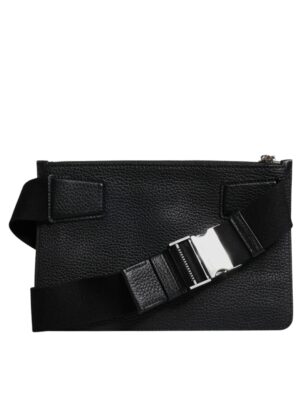Dolce & Gabbana Black Leather Logo Plaque Purse Fanny Pack Bag