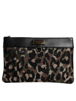 Dolce & Gabbana Multicolor Leopard Jacquard Print Logo Plaque Pouch Bag