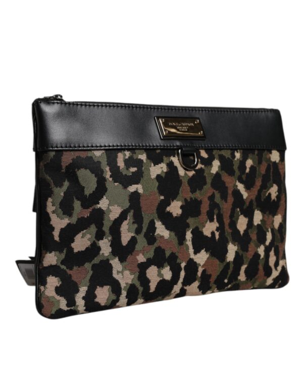 Dolce & Gabbana Multicolor Leopard Jacquard Print Logo Plaque Pouch Bag - Image 3