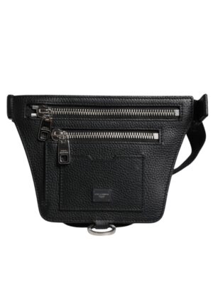 Dolce & Gabbana Black Calfskin Logo Plaque Belt Waist Men Fanny Pack Bag