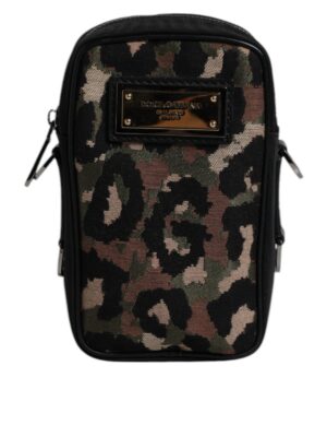 Dolce & Gabbana Multicolor Leopard Jacquard Logo Plaque Neck Strap Bag