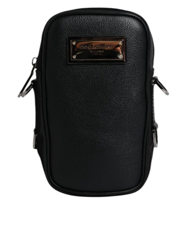 Dolce & Gabbana Black Nylon Leather Logo Plaque Crossbody Sling Bag - Image 2