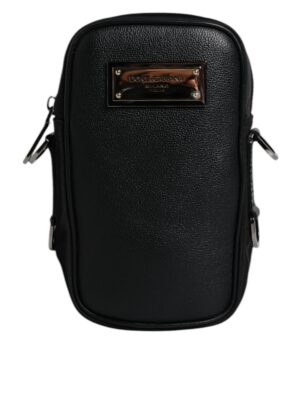 Dolce & Gabbana Black Nylon Leather Logo Plaque Crossbody Sling Bag