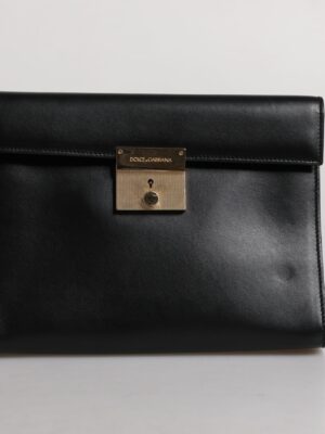Dolce & Gabbana Black Leather Logo Plaque Document Briefcase Bag