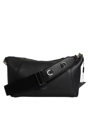 Dolce & Gabbana Black Leather Logo Plaque Shoulder Crossbody Bag
