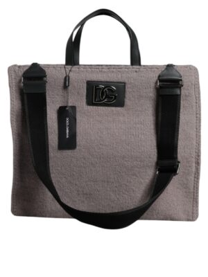 Dolce & Gabbana Grey Alpaca Wool Logo Plaque Tote Shoulder Bag