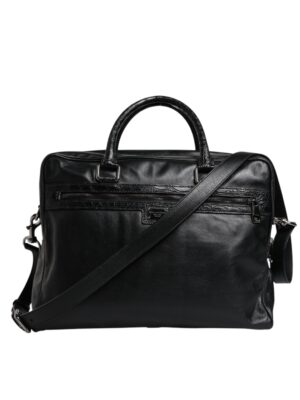 Dolce & Gabbana Black Leather Messenger Shoulder Strap Bag
