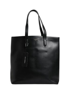 Dolce & Gabbana Black Calf Leather Shopping Tote Shoulder Bag