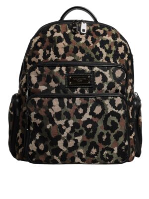 Dolce & Gabbana Multicolor Leopard Print DG Logo Plaque Men Backpack Bag