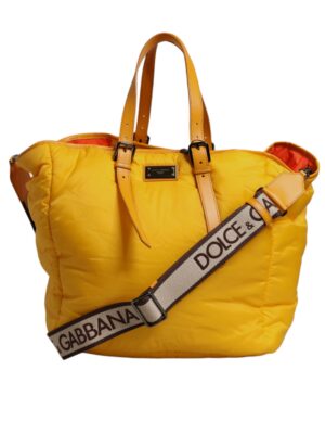 Dolce & Gabbana Yellow Orange Nylon Logo Plaque Hand Shoulder Duffle Bag