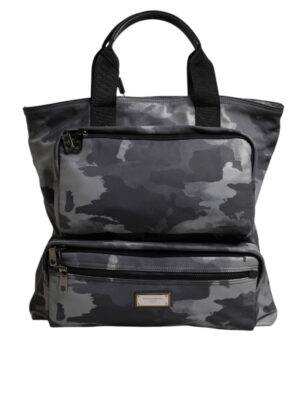 Dolce & Gabbana Gray Camo Cotton Multiple Compartments Tote Bag