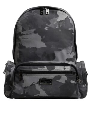 Dolce & Gabbana Gray Cotton Camouflage Logo Plaque Backpack Bag