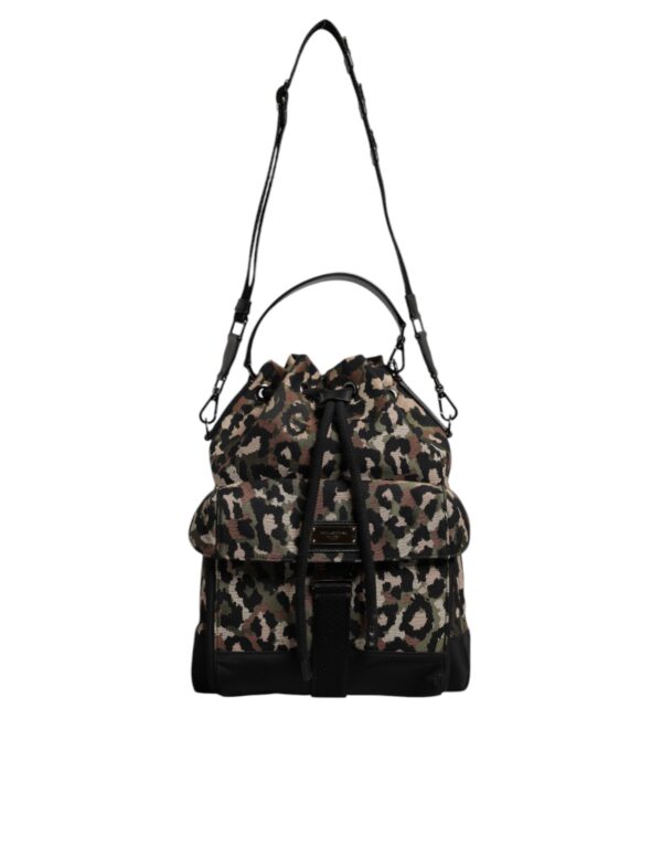 Dolce & Gabbana Multicolor Leopard Cotton Shoulder Bucket Bag - Image 2