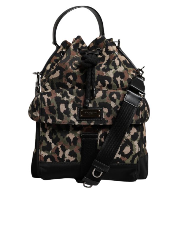 Dolce & Gabbana Multicolor Leopard Cotton Shoulder Bucket Bag - Image 3