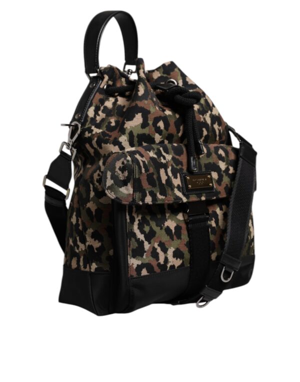 Dolce & Gabbana Multicolor Leopard Cotton Shoulder Bucket Bag - Image 4