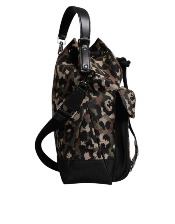 Dolce & Gabbana Multicolor Leopard Cotton Shoulder Bucket Bag - Image 5