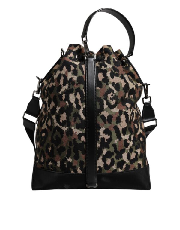 Dolce & Gabbana Multicolor Leopard Cotton Shoulder Bucket Bag - Image 6