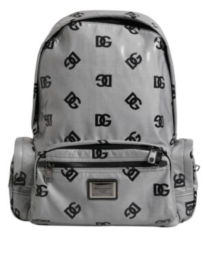 Dolce & Gabbana Polyester Gray Black DG Logo Plaque Backpack Bag