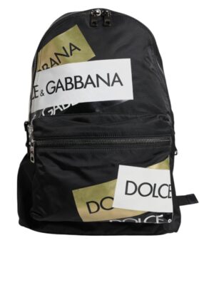 Dolce & Gabbana Black Logo Tape Polyamide School Travel Backpack Bag