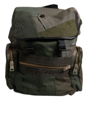 Dolce & Gabbana Military Green Patchwork Travel Backpack Bag