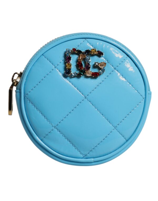 Dolce & Gabbana Light Blue Lamb Leather DG Crystal Round Coin Purse Wallet - Image 2