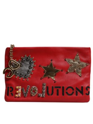 Dolce & Gabbana Red Revolutions Embellished Leather Clutch Bag