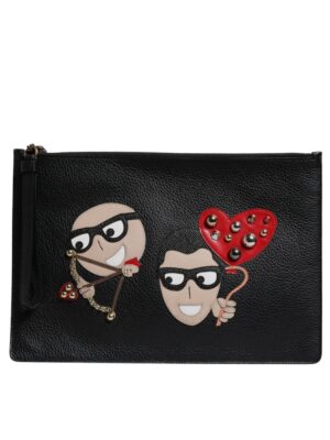 Dolce & Gabbana Black #DGFamily Embellished Leather Clutch Bag