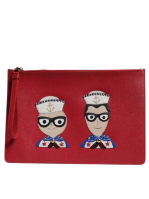Dolce & Gabbana Red #DGFamily Embellished Leather Clutch Bag