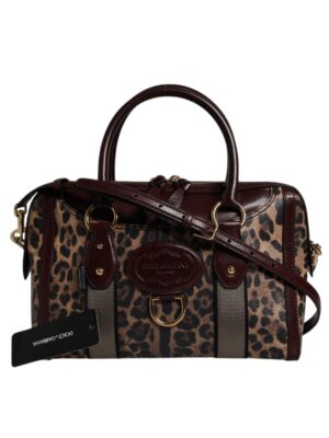 Dolce & Gabbana Brown Leopard Leather Shoulder Strap Duffle Bag