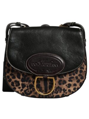 Dolce & Gabbana Black Brown Leopard Leather Shoulder Strap Bag