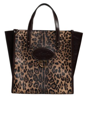 Dolce & Gabbana Brown Leopard Leather Shoulder Strap Tote Bag