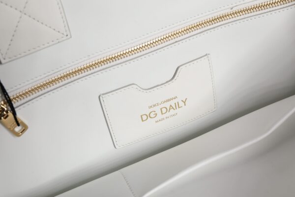 Dolce & Gabbana White Logo Print DG Daily Calfskin Shopping Tote Bag - Image 7