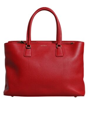 Dolce & Gabbana Red Calfskin Leather Logo Plaque Top Handle Bag