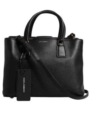 Dolce & Gabbana Black Calf Leather Logo Plaque Shoulder Handbag Bag