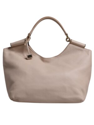 Dolce & Gabbana Light Pink Deer Leather Logo Plaque Tote Top Handle Bag