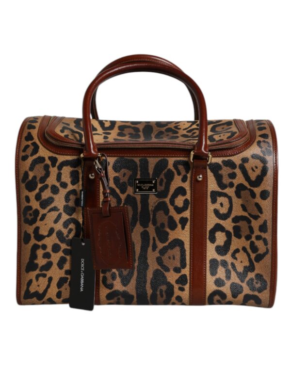 Dolce & Gabbana Brown Leopard Print Logo Plaque Top Handle Handbag Bag