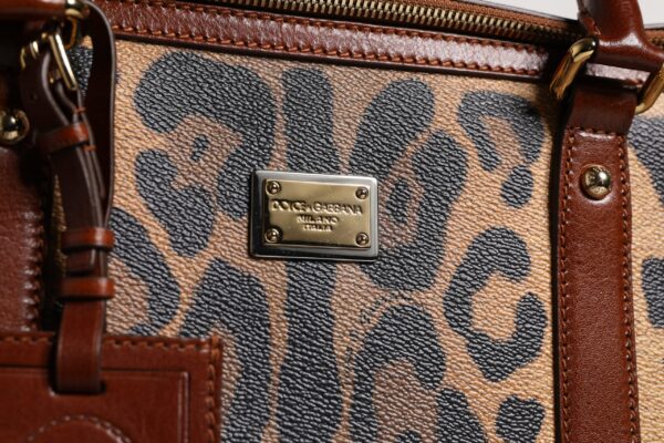Dolce & Gabbana Brown Leopard Print Logo Plaque Top Handle Handbag Bag - Image 3