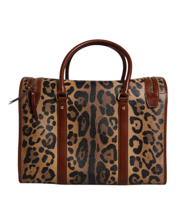 Dolce & Gabbana Brown Leopard Print Logo Plaque Top Handle Handbag Bag - Image 5