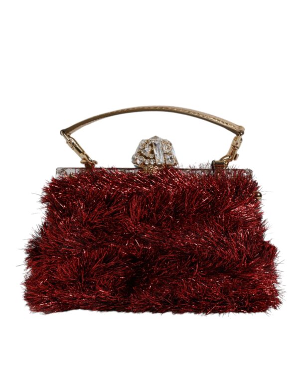Dolce & Gabbana Red Gold Chain VANDA Tinsel Crystals Evening Clutch Bag - Image 2