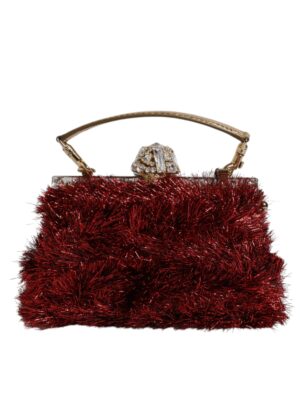 Dolce & Gabbana Red Gold Chain VANDA Tinsel Crystals Evening Clutch Bag