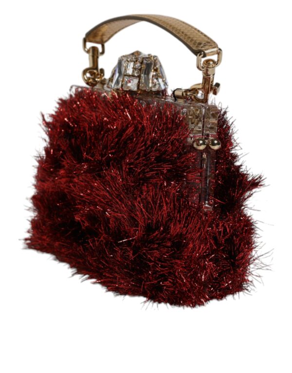Dolce & Gabbana Red Gold Chain VANDA Tinsel Crystals Evening Clutch Bag - Image 3