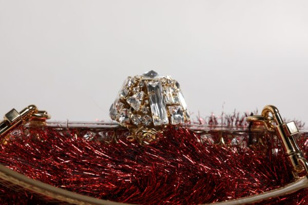 Dolce & Gabbana Red Gold Chain VANDA Tinsel Crystals Evening Clutch Bag - Image 6