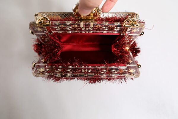 Dolce & Gabbana Red Gold Chain VANDA Tinsel Crystals Evening Clutch Bag - Image 7