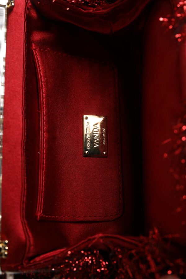 Dolce & Gabbana Red Gold Chain VANDA Tinsel Crystals Evening Clutch Bag - Image 8