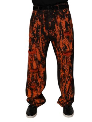 Dolce & Gabbana Black Red Tie Dye Cotton Straight Denim Jeans